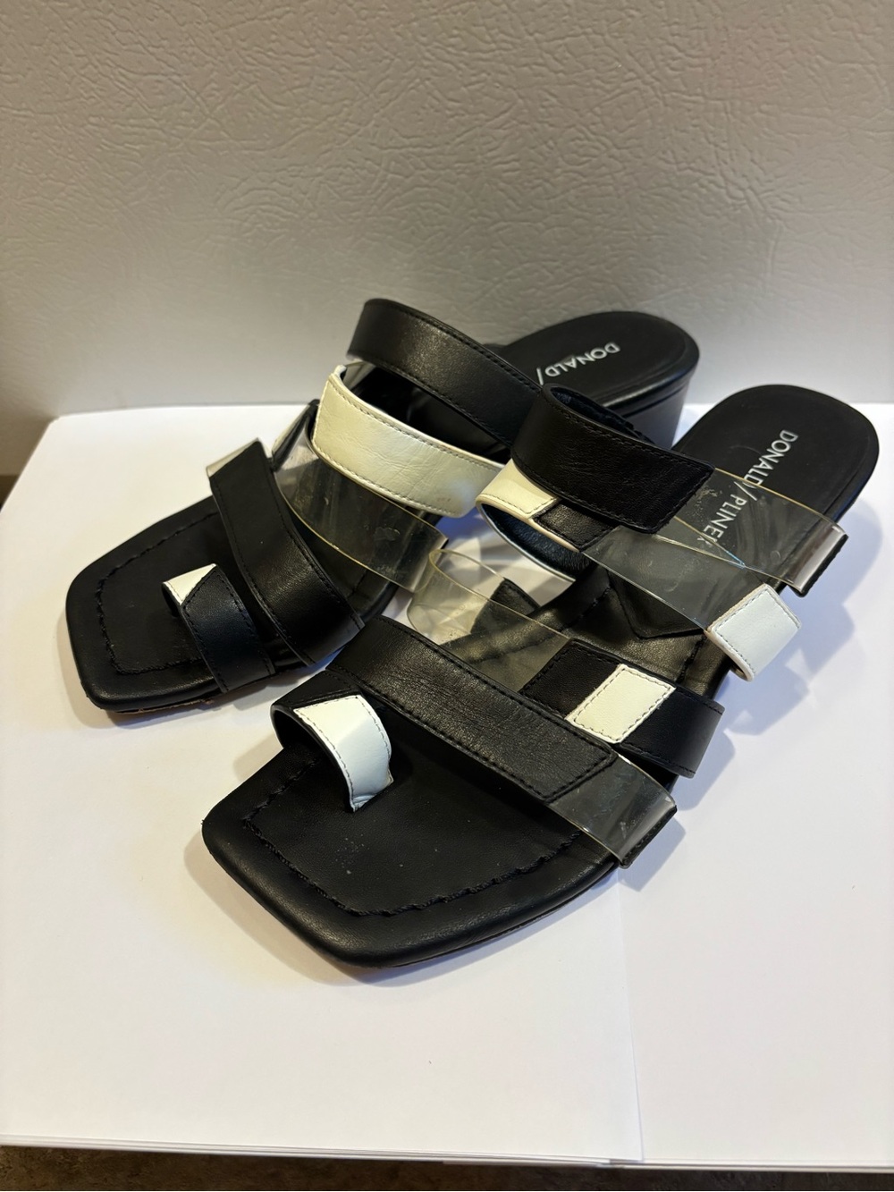 Donald J. Pliner Black and White Multi-Strap Slide Mules